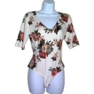 New Love On Tap Floral Bodysuit & Headband Roses Short Sleeve Stretch NWOT Sz L